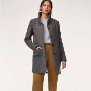 Aritzia Wilfred Wool Cashmere Nylon Cocoon Coat Plaid XS